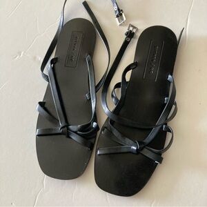 NWOB Either Of Anthropologie Black Strappy Flat Sandals Sz 8